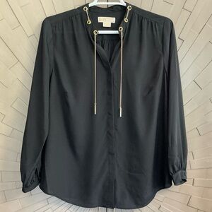 MICHAEL Michael Kors Black Blouse Chain Gold Accents Button-Down Size 1X